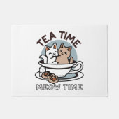 Tea Time Meow Time - Schattige kat en thee ontwerp Deurmat (Voorkant)