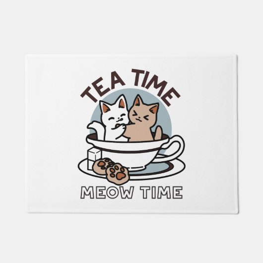 Tea Time Meow Time - Schattige kat en thee ontwerp Deurmat (Voorkant)