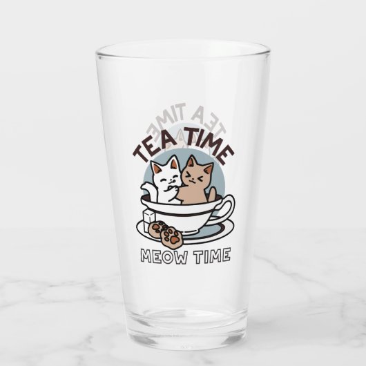 Tea Time Meow Time - Schattige kat en thee ontwerp Glas (Achterkant)