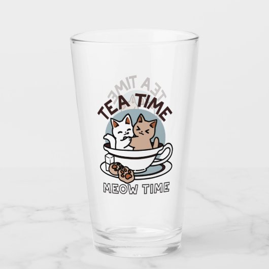 Tea Time Meow Time - Schattige kat en thee ontwerp Glas (Voorkant)