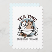 Tea Time Meow Time - Schattige kat en thee ontwerp Kaart (Voorkant / Achterkant)