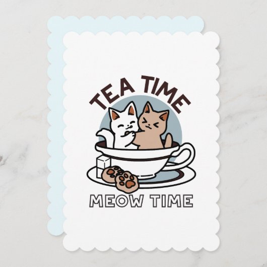 Tea Time Meow Time - Schattige kat en thee ontwerp Kaart (Voorkant / Achterkant)