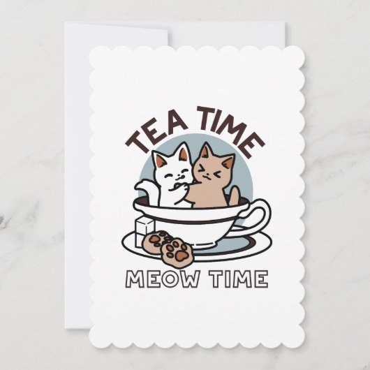 Tea Time Meow Time - Schattige kat en thee ontwerp Kaart (Voorkant)