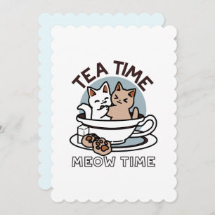 Tea Time Meow Time - Schattige kat en thee ontwerp Kaart