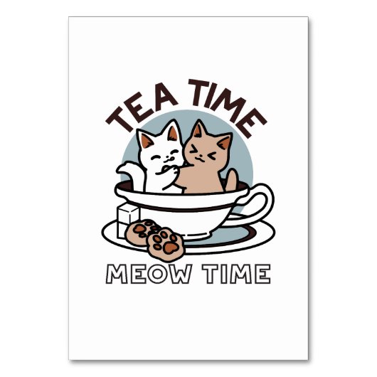Tea Time Meow Time - Schattige kat en thee ontwerp Kaart (Voorkant)