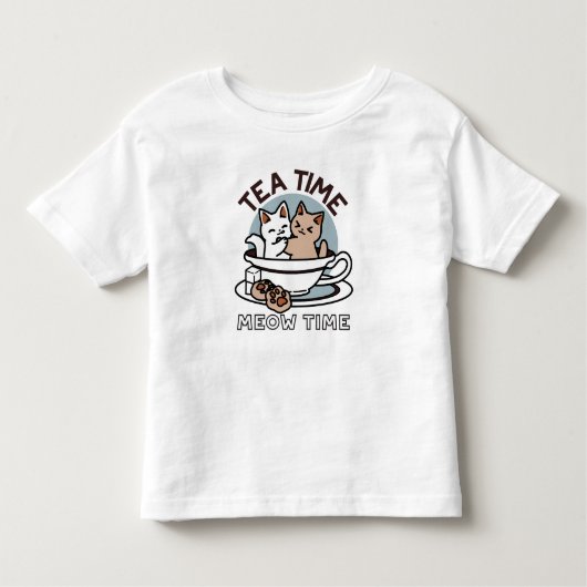 Tea Time Meow Time - Schattige kat en thee ontwerp Kinder Shirts (Voorkant)