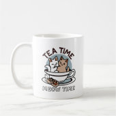 Tea Time Meow Time - Schattige kat en thee ontwerp Koffiemok (Links)