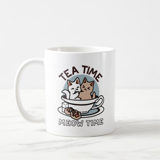 Tea Time Meow Time - Schattige kat en thee ontwerp Koffiemok (Links)