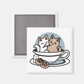 Tea Time Meow Time - Schattige kat en thee ontwerp Magneet (Voorkant / Achterkant)