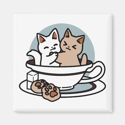Tea Time Meow Time - Schattige kat en thee ontwerp Magneet (Voorkant)