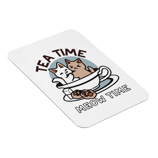 Tea Time Meow Time - Schattige kat en thee ontwerp Magneet (Rechterzijde)