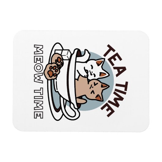 Tea Time Meow Time - Schattige kat en thee ontwerp Magneet (Horizontaal)