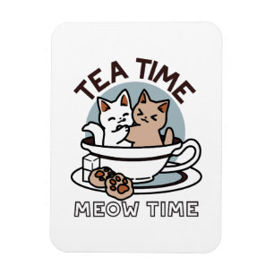Tea Time Meow Time - Schattige kat en thee ontwerp Magneet