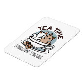 Tea Time Meow Time - Schattige kat en thee ontwerp Magneet (Linkerzijde)