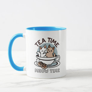 Tea Time Meow Time - Schattige kat en thee ontwerp Mok