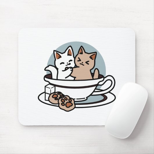 Tea Time Meow Time - Schattige kat en thee ontwerp Muismat (Met muis)
