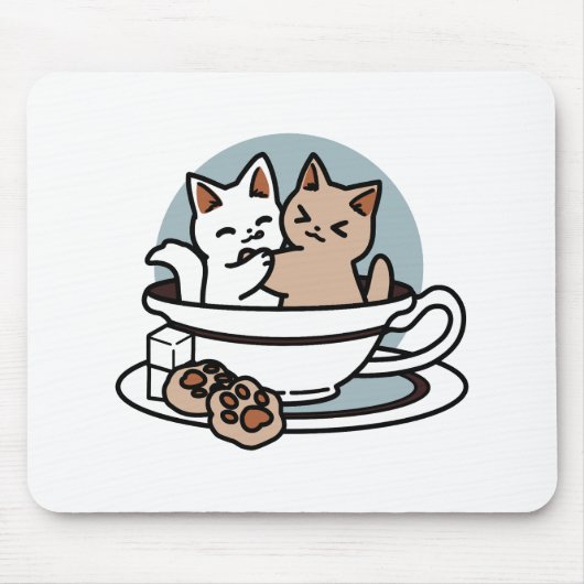 Tea Time Meow Time - Schattige kat en thee ontwerp Muismat (Voorkant)