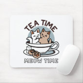 Tea Time Meow Time - Schattige kat en thee ontwerp Muismat (Met muis)