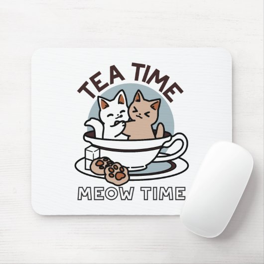 Tea Time Meow Time - Schattige kat en thee ontwerp Muismat (Met muis)