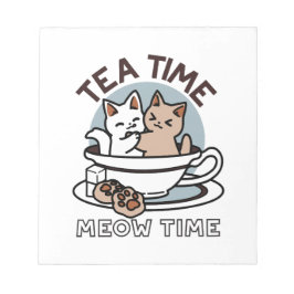 Tea Time Meow Time - Schattige kat en thee ontwerp Notitieblok