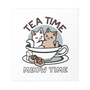 Tea Time Meow Time - Schattige kat en thee ontwerp Notitieblok