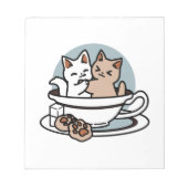 Tea Time Meow Time - Schattige kat en thee ontwerp Notitieblok (Voorkant)