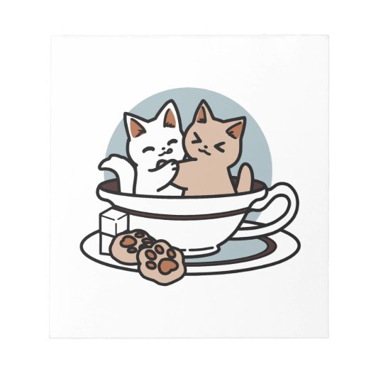 Tea Time Meow Time - Schattige kat en thee ontwerp Notitieblok (Voorkant)