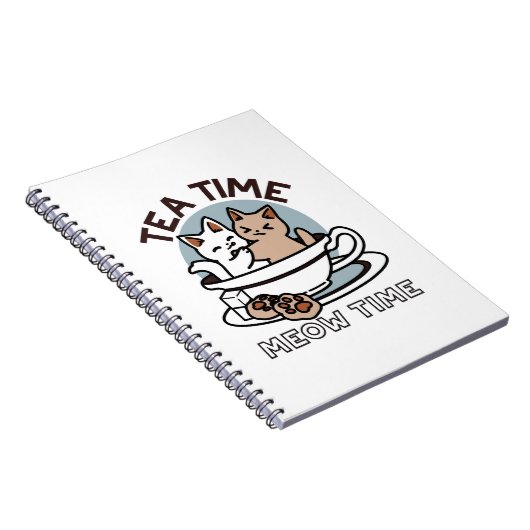 Tea Time Meow Time - Schattige kat en thee ontwerp Notitieboek (Rechterzijde)