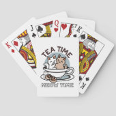 Tea Time Meow Time - Schattige kat en thee ontwerp Pokerkaarten (Achterkant)