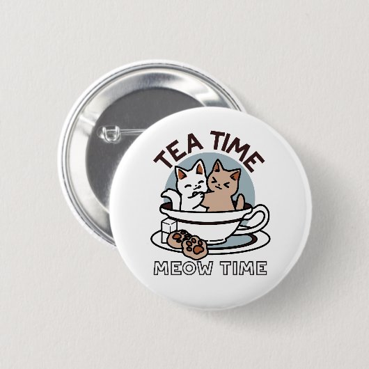 Tea Time Meow Time - Schattige kat en thee ontwerp Ronde Button 5,7 Cm (Voorkant /achterkant)