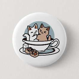 Tea Time Meow Time - Schattige kat en thee ontwerp Ronde Button 5,7 Cm