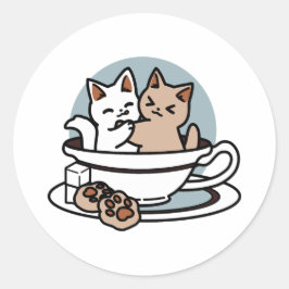 Tea Time Meow Time - Schattige kat en thee ontwerp Ronde Sticker