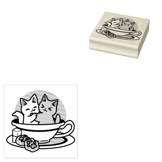 Tea Time Meow Time - Schattige kat en thee ontwerp Rubberstempel (Gestempeld)