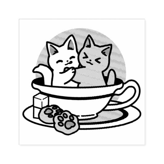 Tea Time Meow Time - Schattige kat en thee ontwerp Rubberstempel (Afrduk)