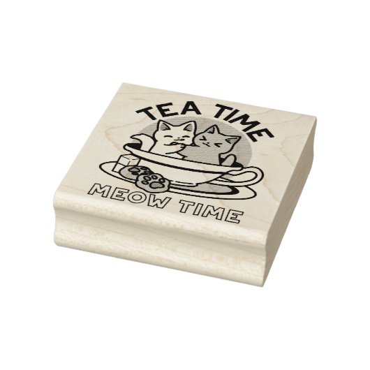 Tea Time Meow Time - Schattige kat en thee ontwerp Rubberstempel (Stempel)