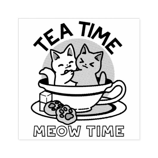 Tea Time Meow Time - Schattige kat en thee ontwerp Rubberstempel (Afrduk)