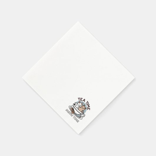 Tea Time Meow Time - Schattige kat en thee ontwerp Servet (Hoek)