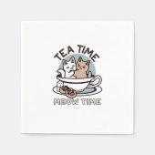 Tea Time Meow Time - Schattige kat en thee ontwerp Servet (Voorkant)