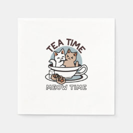 Tea Time Meow Time - Schattige kat en thee ontwerp Servet