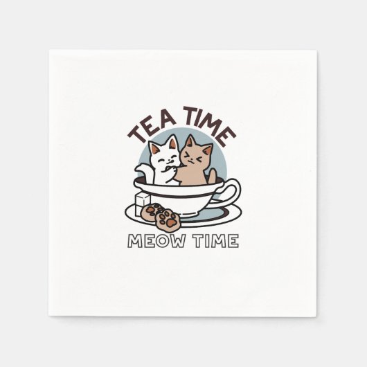 Tea Time Meow Time - Schattige kat en thee ontwerp Servet (Voorkant)