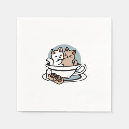 Tea Time Meow Time - Schattige kat en thee ontwerp Servet