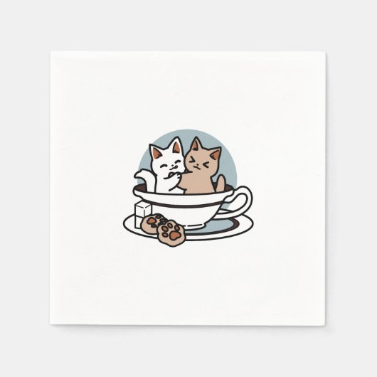 Tea Time Meow Time - Schattige kat en thee ontwerp Servet (Voorkant)