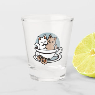 Tea Time Meow Time - Schattige kat en thee ontwerp Shot Glas
