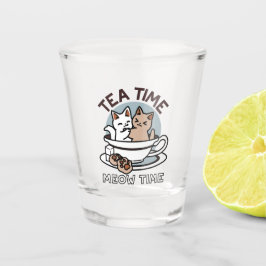 Tea Time Meow Time - Schattige kat en thee ontwerp Shot Glas