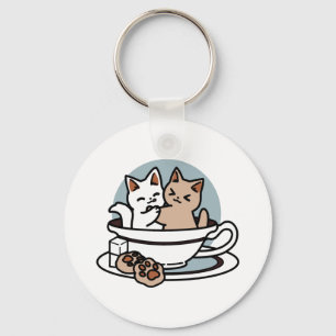 Tea Time Meow Time - Schattige kat en thee ontwerp Sleutelhanger