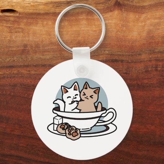 Tea Time Meow Time - Schattige kat en thee ontwerp Sleutelhanger (Achterkant)