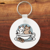 Tea Time Meow Time - Schattige kat en thee ontwerp Sleutelhanger (Voorkant)