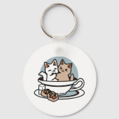 Tea Time Meow Time - Schattige kat en thee ontwerp Sleutelhanger (Achterkant)