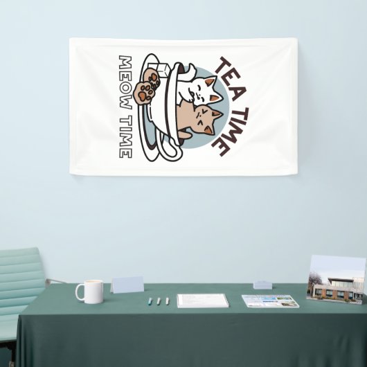 Tea Time Meow Time - Schattige kat en thee ontwerp Spandoek (Beurs)