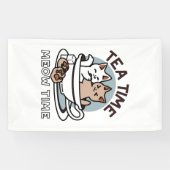 Tea Time Meow Time - Schattige kat en thee ontwerp Spandoek (Horizontaal)